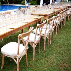 Cross back chairs for rent by Lassana Events